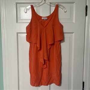 Amanda Uprichard Tangerine silk sleeveless ruffle trim V-Neck sleeveless Dress